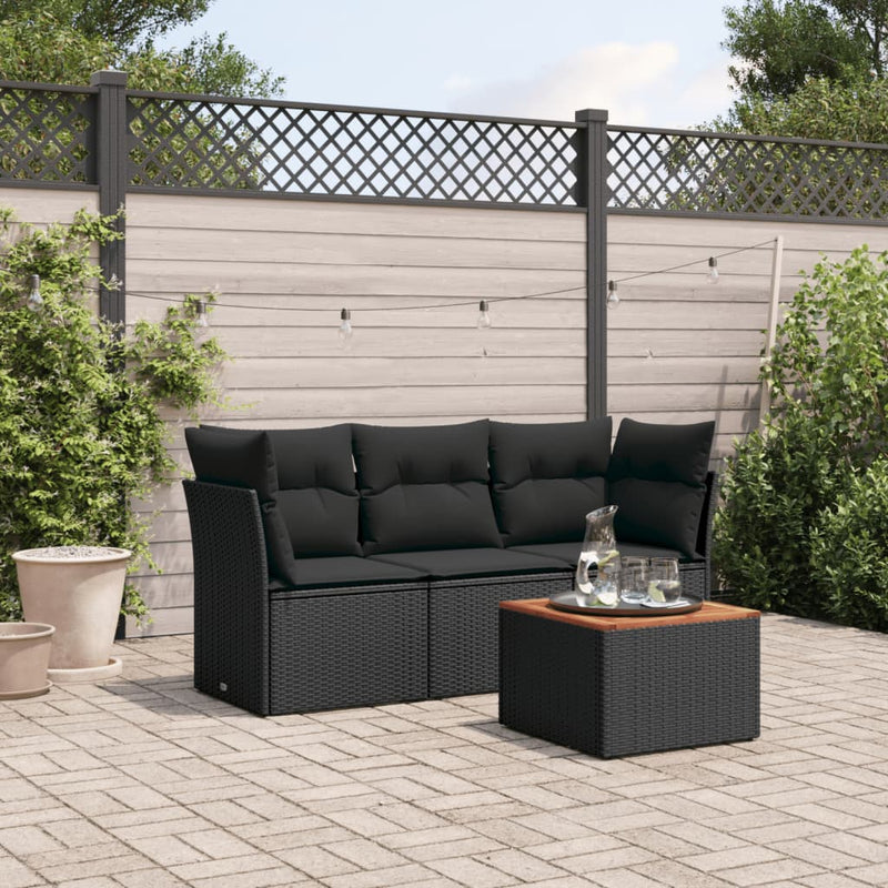 4 Piece Garden Sofa Set with Cushions Black Poly Rattan