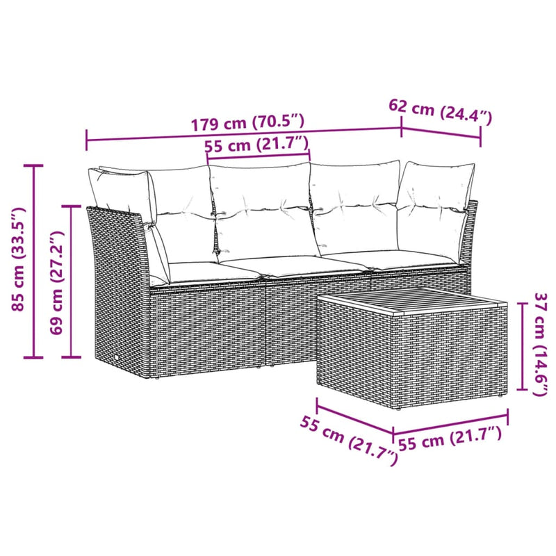 4 Piece Garden Sofa Set with Cushions Mix Beige Poly Rattan