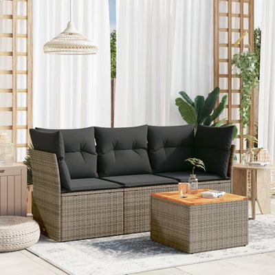 4 Piece Garden Sofa Set with Cushions Grey Poly Rattan