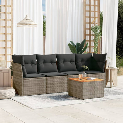 5 Piece Garden Sofa Set with Cushions Grey Poly Rattan