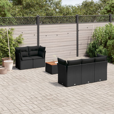 6 Piece Garden Sofa Set with Cushions Black Poly Rattan