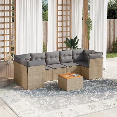 8 Piece Garden Sofa Set with Cushions Mix Beige Poly Rattan