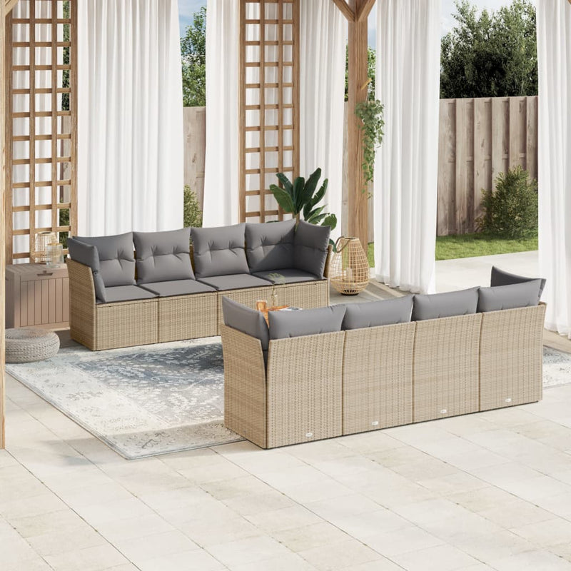 9 Piece Garden Sofa Set with Cushions Mix Beige Poly Rattan