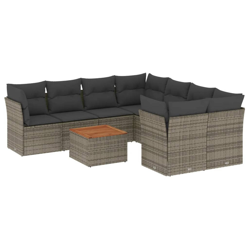 9 Piece Garden Sofa Set with Cushions Grey Poly Rattan