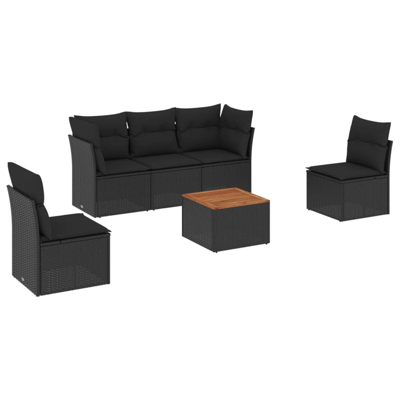 6 Piece Garden Sofa Set with Cushions Black Poly Rattan