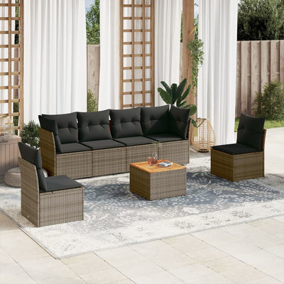 7 Piece Garden Sofa Set with Cushions Grey Poly Rattan