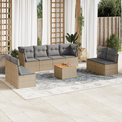 9 Piece Garden Sofa Set with Cushions Mix Beige Poly Rattan