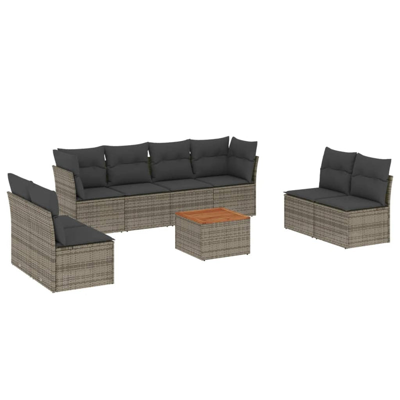 9 Piece Garden Sofa Set with Cushions Grey Poly Rattan