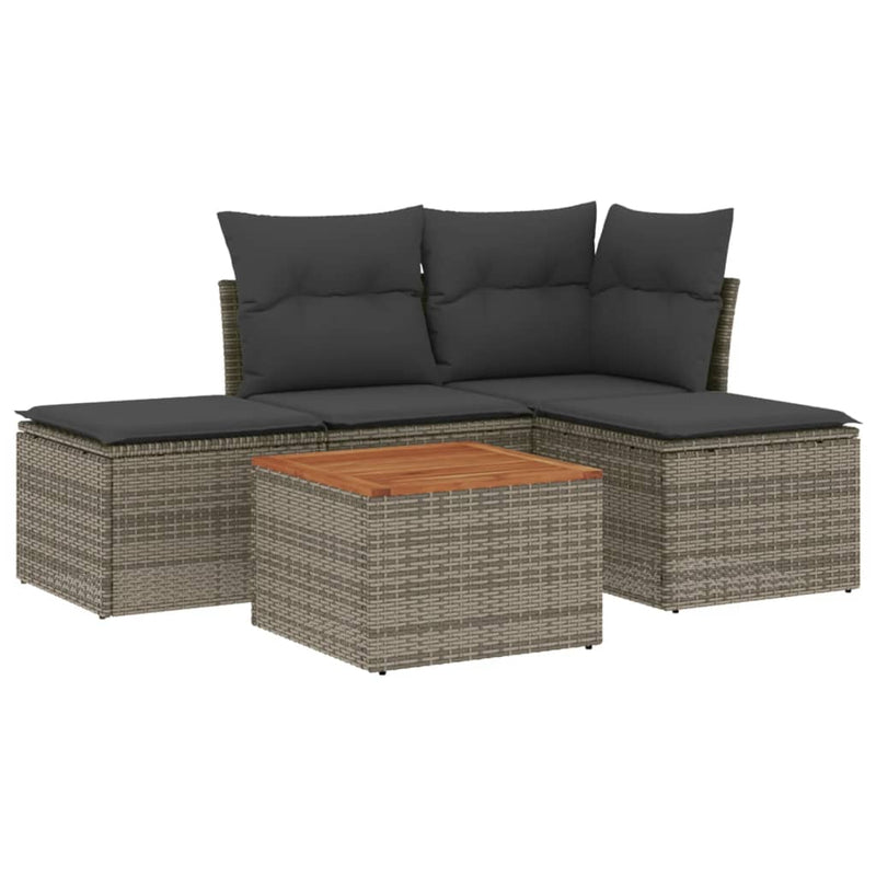 5 Piece Garden Sofa Set with Cushions Grey Poly Rattan