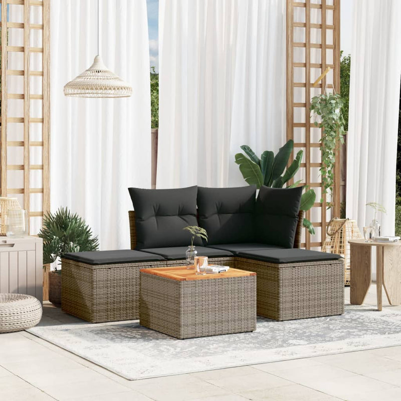 5 Piece Garden Sofa Set with Cushions Grey Poly Rattan