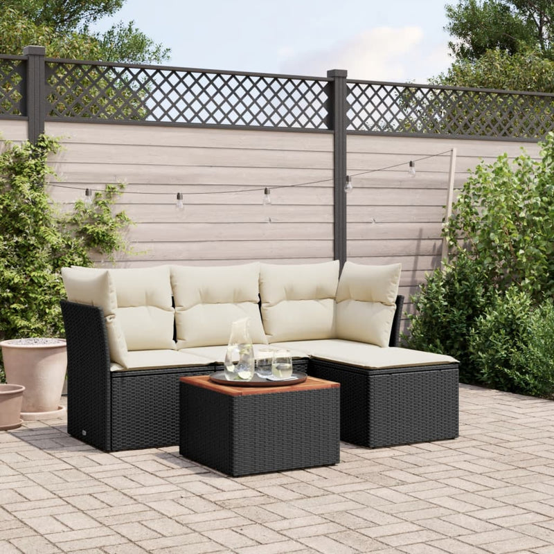 5 Piece Garden Sofa Set with Cushions Black Poly Rattan