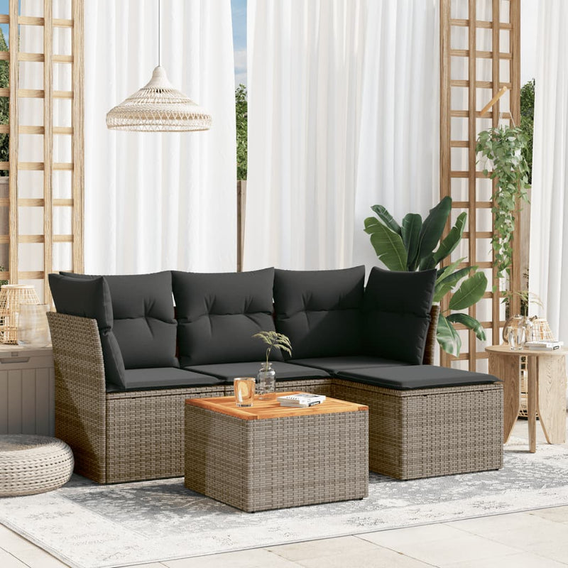 5 Piece Garden Sofa Set with Cushions Grey Poly Rattan