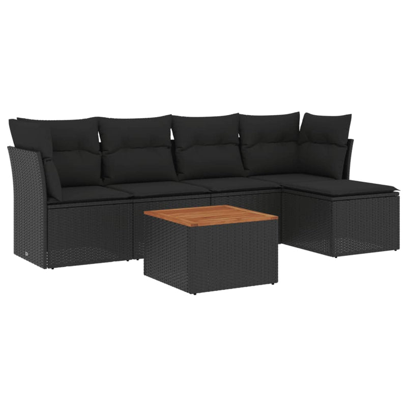 6 Piece Garden Sofa Set with Cushions Black Poly Rattan