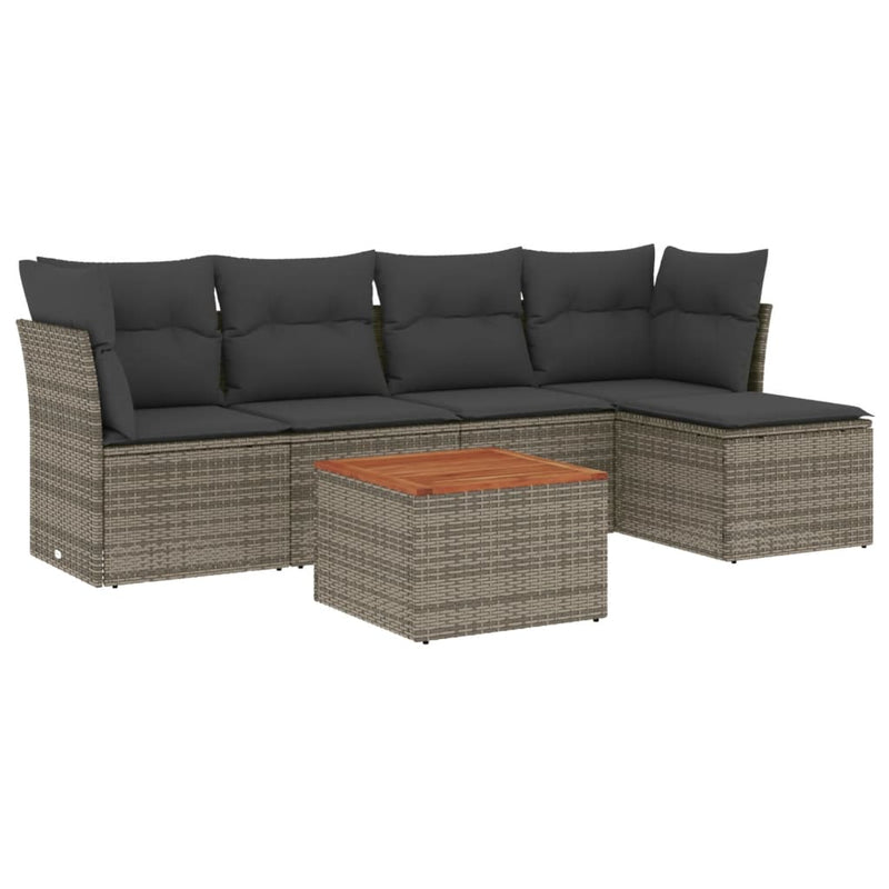 6 Piece Garden Sofa Set with Cushions Grey Poly Rattan