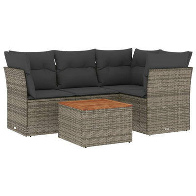 5 Piece Garden Sofa Set with Cushions Grey Poly Rattan