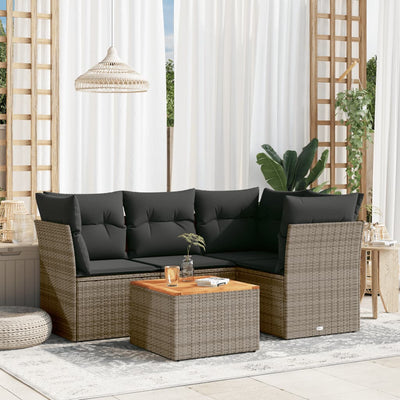 5 Piece Garden Sofa Set with Cushions Grey Poly Rattan