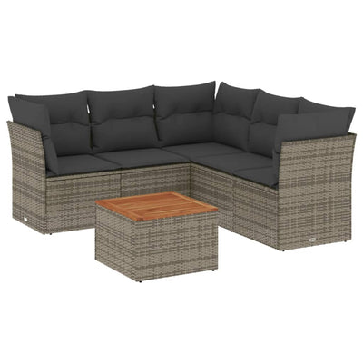 6 Piece Garden Sofa Set with Cushions Grey Poly Rattan