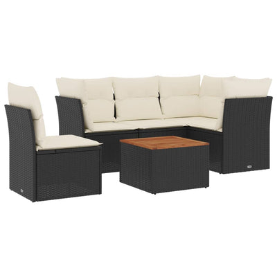 6 Piece Garden Sofa Set with Cushions Black Poly Rattan