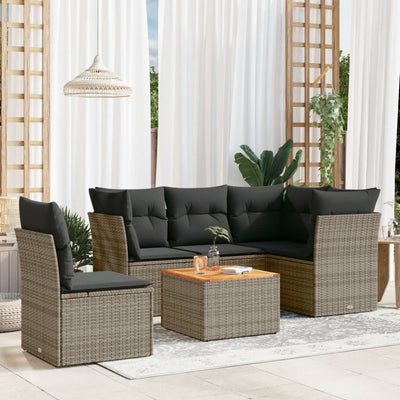 6 Piece Garden Sofa Set with Cushions Grey Poly Rattan