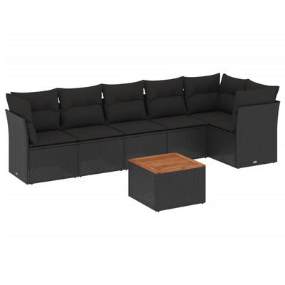 7 Piece Garden Sofa Set with Cushions Black Poly Rattan