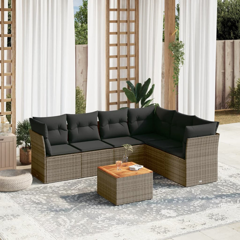 7 Piece Garden Sofa Set with Cushions Grey Poly Rattan