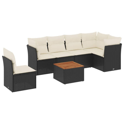 7 Piece Garden Sofa Set with Cushions Black Poly Rattan