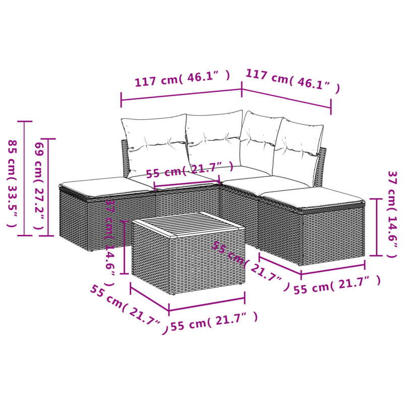 6 Piece Garden Sofa Set with Cushions Grey Poly Rattan