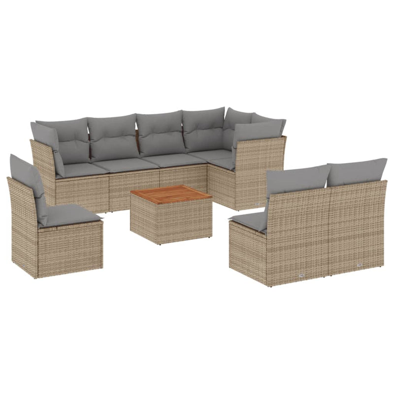 9 Piece Garden Sofa Set with Cushions Mix Beige Poly Rattan