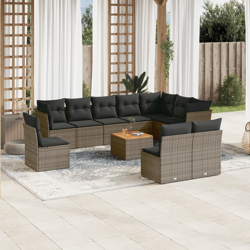 11 Piece Garden Sofa Set with Cushions Grey Poly Rattan