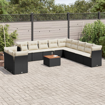 12 Piece Garden Sofa Set with Cushions Black Poly Rattan