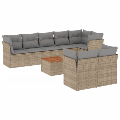 9 Piece Garden Sofa Set with Cushions Mix Beige Poly Rattan