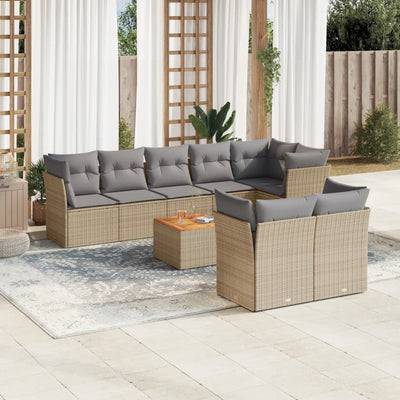 9 Piece Garden Sofa Set with Cushions Mix Beige Poly Rattan