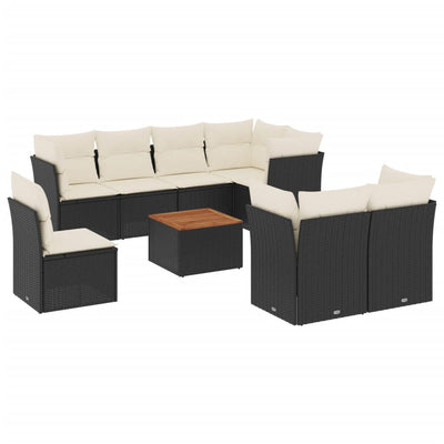 9 Piece Garden Sofa Set with Cushions Black Poly Rattan