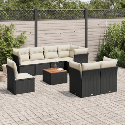 9 Piece Garden Sofa Set with Cushions Black Poly Rattan