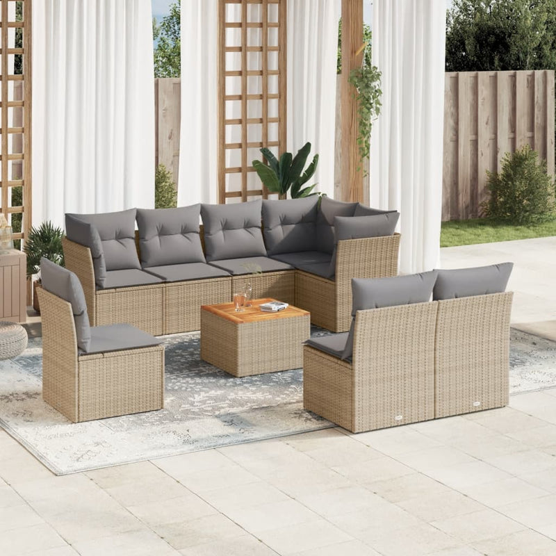 9 Piece Garden Sofa Set with Cushions Mix Beige Poly Rattan