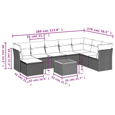 9 Piece Garden Sofa Set with Cushions Grey Poly Rattan