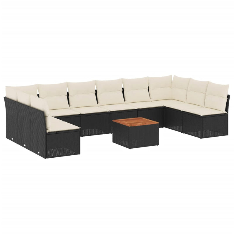 11 Piece Garden Sofa Set with Cushions Black Poly Rattan