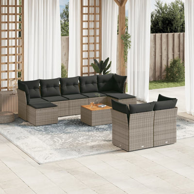 10 Piece Garden Sofa Set with Cushions Grey Poly Rattan