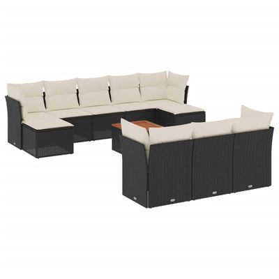 11 Piece Garden Sofa Set with Cushions Black Poly Rattan