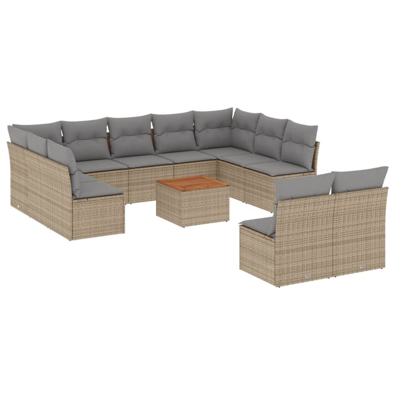 12 Piece Garden Sofa Set with Cushions Mix Beige Poly Rattan