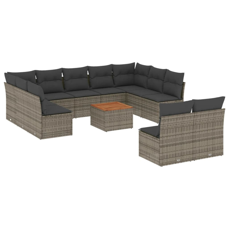 12 Piece Garden Sofa Set with Cushions Grey Poly Rattan