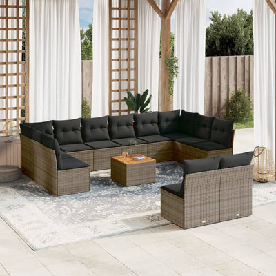 13 Piece Garden Sofa Set with Cushions Grey Poly Rattan