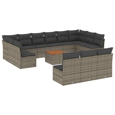 14 Piece Garden Sofa Set with Cushions Grey Poly Rattan