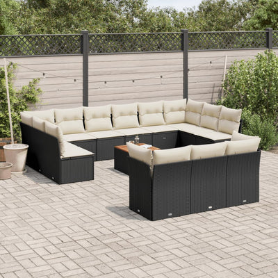 14 Piece Garden Sofa Set with Cushions Black Poly Rattan