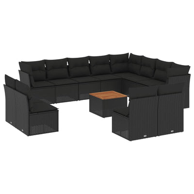 13 Piece Garden Sofa Set with Cushions Black Poly Rattan