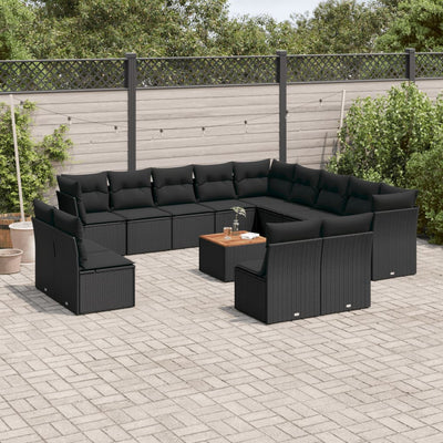 14 Piece Garden Sofa Set with Cushions Black Poly Rattan