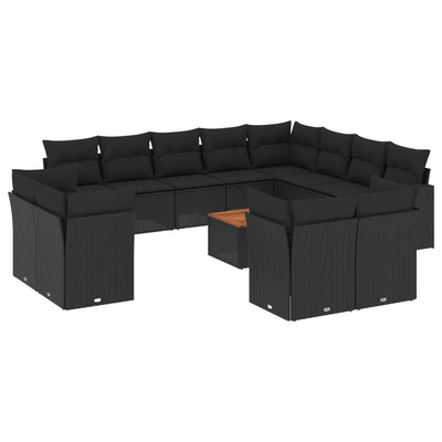 13 Piece Garden Sofa Set with Cushions Black Poly Rattan