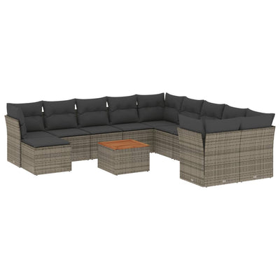 12 Piece Garden Sofa Set with Cushions Grey Poly Rattan