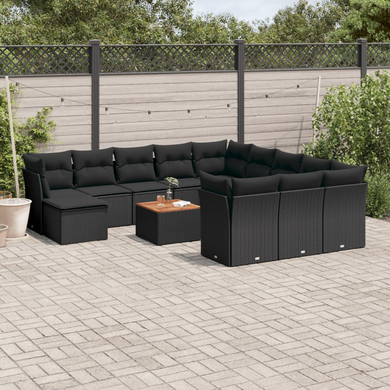 13 Piece Garden Sofa Set with Cushions Black Poly Rattan