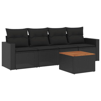 5 Piece Garden Sofa Set with Cushions Black Poly Rattan